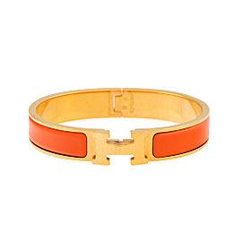 Hermes Gold Tone Metal And Enamel Click Clack Bangle Bracelet