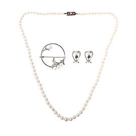 Mikimoto Pearl Necklace Earrings Pin 3 Piece Set