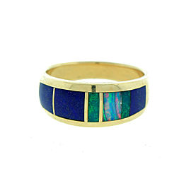 14K Yellow Gold Lapis Turquoise & Opal Men's Band Ring