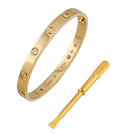 Cartier 18k Yellow Gold 4 Diamond Love Bracelet Size 17