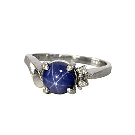 14k White Gold Diamond and Blue Star Sapphire Ring