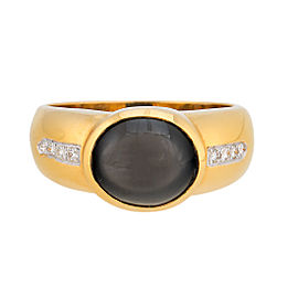 18K Yellow Gold Synethic Black Star Sapphire with Diamonds Ring Size 9