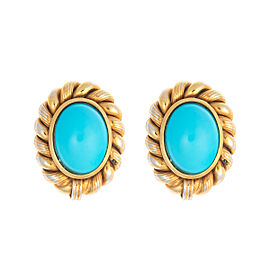 18K Yellow Gold Woven Turquoise Earrings