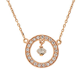14K Rose Gold Pave Diamond Circle Pendant Necklace with 0.05ctw Rough Diamond