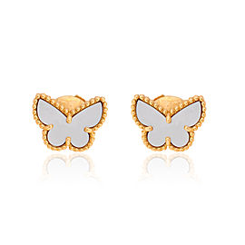 Van Cleef & Arpels Sweet Alhambra 18K Yellow Gold with White Mother of Pearl Butterfly Earrings