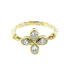 Cartier 18K TriColor Gold Diamond Flower Ring Size 4.75