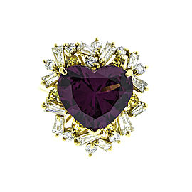 18K Yellow Gold Heart Shape Amethyst and Diamond Ring