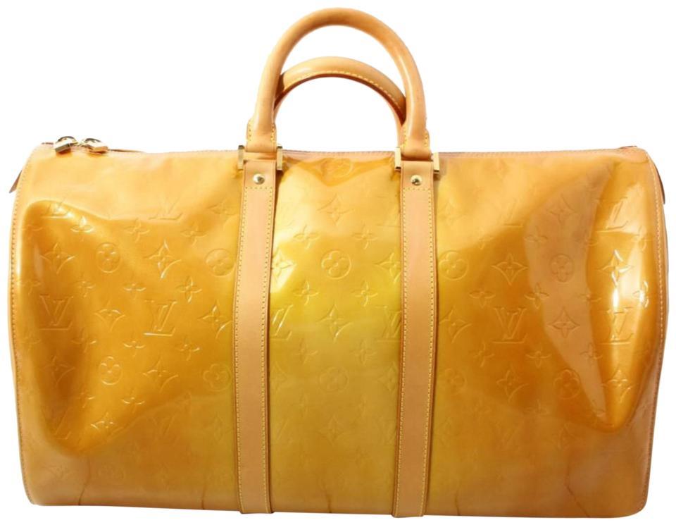 Louis Vuitton Dark Yellow Monogram Vernis Mercer Keepall Duffle Boston Bag  862122