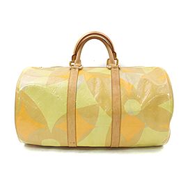 Louis Vuitton Yellow Beige Monogram Vernis Fleurs Barrel Duffle Bag 863335