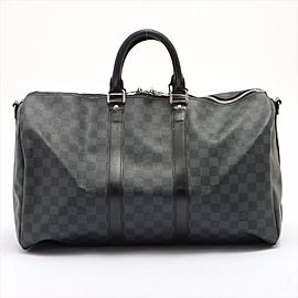 Louis Vuitton Black Damier Graphite Keepall Bandouliere 45 Duffle Bag 12lv62