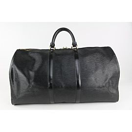Louis Vuitton Black Epi Leather Noir Keepall 55 Boston Duffle Bag 2LZ1022