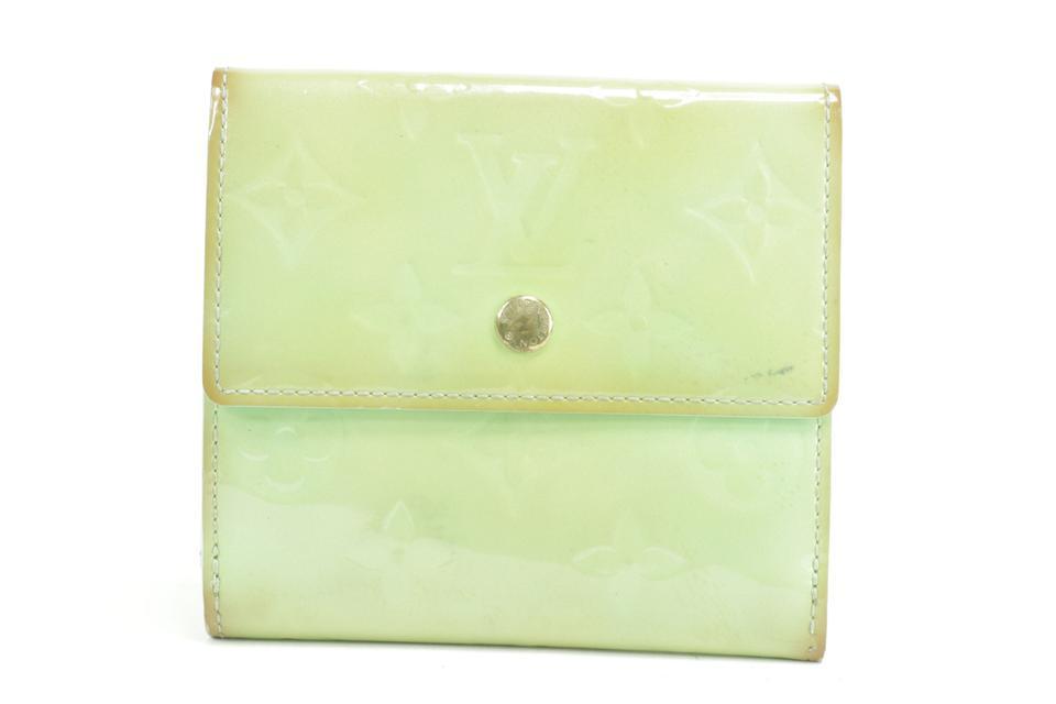 Louis Vuitton Green Elise Snap Compact Wallet Vernis Monogram Coin