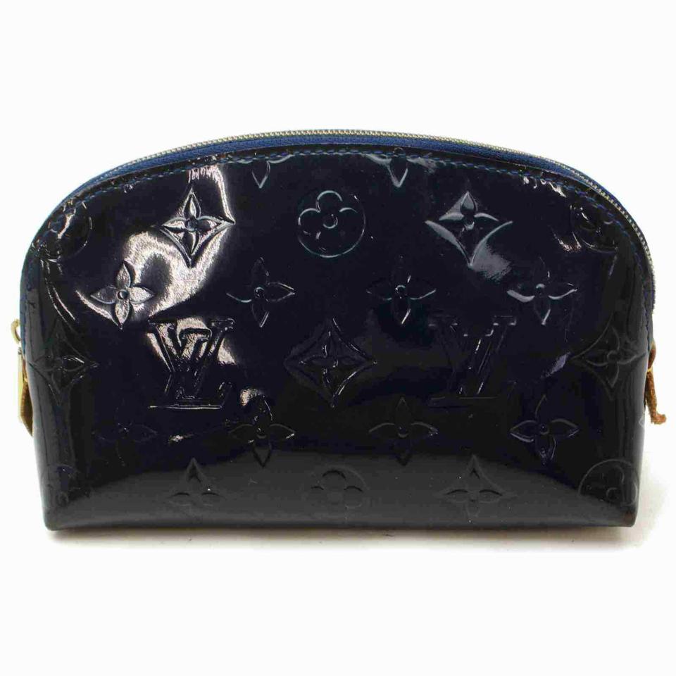 Louis Vuitton Vernis Cosmetic Pouch Navy BLue Make Up Case Demi Ronde 860960