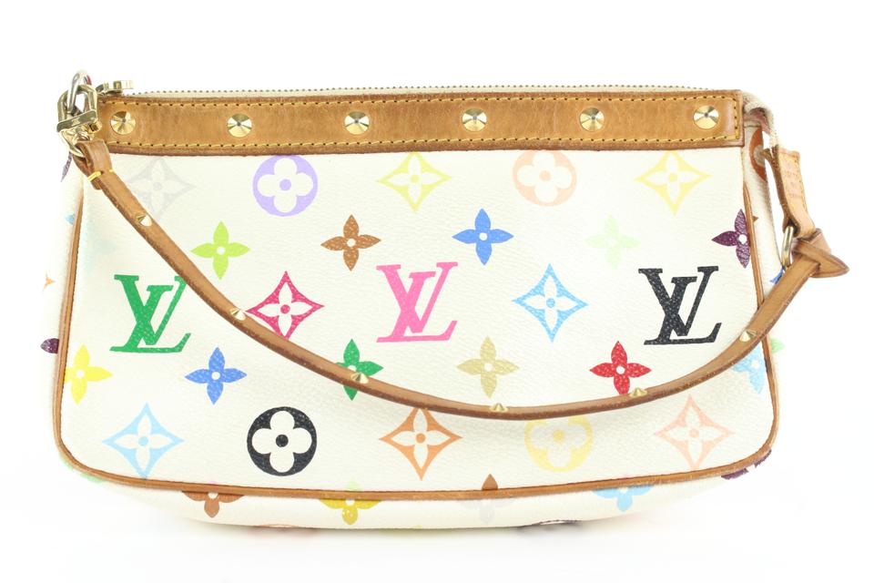 Louis Vuitton White Monogram Multicolor Pochette Accessoires Wristlet bag  494lvs35