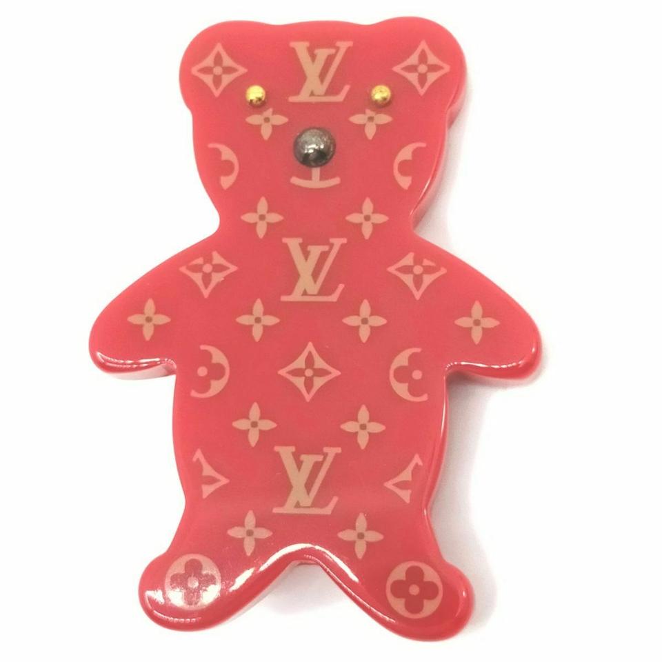 Louis Vuitton Rare Monogram Red Teddy Bear Brooch Pin 860819