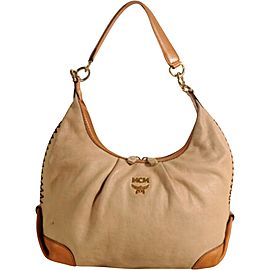 MCM Hobo Bicolor 869887 Beige Leather Shoulder Bag