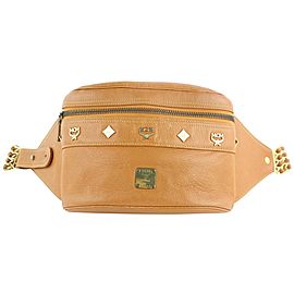 MCM Waist Cognac Studded Chain Fanny Pack Belt Pouch 10mcz1812 Brown Leather Cross Body Bag