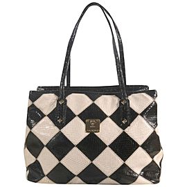 MCM Diamond Bicolor Tote Shopper Rare Limited 872703 Black and White Coated Canvas + Cowhide Shoulder Bag