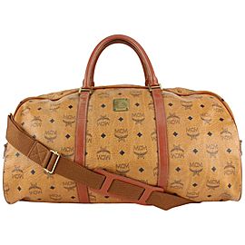 MCM Cognac Monogram Visetos Boston Duffle Bag with Strap 118m23