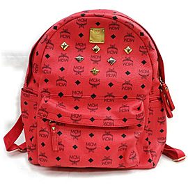 MCM Monogram Visetos Stud Stark 872770 Hot Pink Almost Red Coated Canvas Backpack