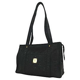 MCM Monogram Visetos Zip Tote 872752 Black Coated Canvas Shoulder Bag