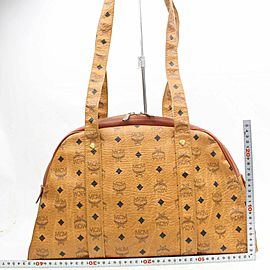 MCM Rare Large Cognac Monogram Visetos Dome Tote 870245 Brown Coated Canvas Shoulder Bag