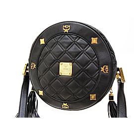 MCM Round Quilted Tassel 227829 Black Leather Cross Body Bag