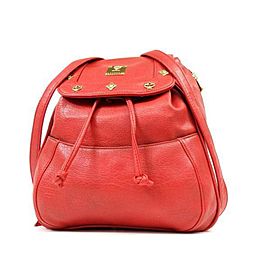 MCM Studded 232818 Red Leather Backpack
