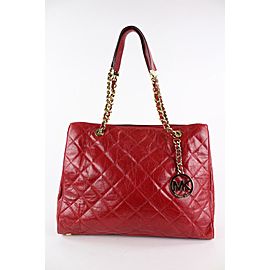 Michael Kors Quilted Red Leather MK Charm Susannah Chain Shopper Tote Bag 19MK1229