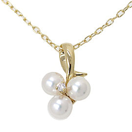 Mikimoto 18K Yellow Gold Pearl Diamond Necklace