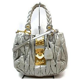 Miu Miu Hobo Quilted 2way Braided 872936 Gray Leather Shoulder Bag