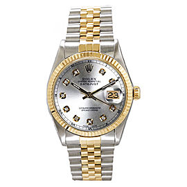 Rolex Men's Datejust Two Tone Fluted Custom Silver Diamond Dial