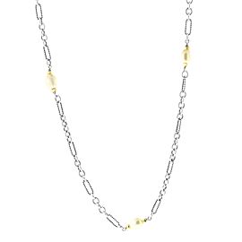 David Yurman Cable Link Pearl Necklace in Sterling Silver & 18K Yellow Gold