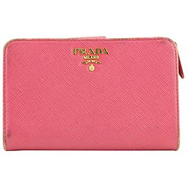 Prada Pink Saffiano Leather Compact Snap Zippy Wallet 437pr61