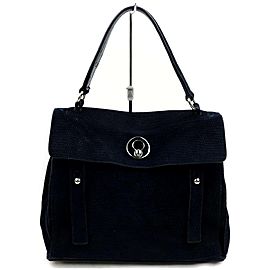 Saint Laurent 871824 Navy Blue Suede Leather Shoulder Bag