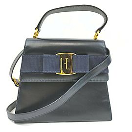 Salvatore Ferragamo Navy Blue Leather Top Handle Kelly 2way Shoulder Bag 861757
