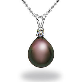 14k White Gold Natural Color Cultured Tahitian Pearl & Diamond Pendant Necklace
