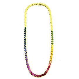 28.00ctw Multi Color Round Sapphire Necklace 14K Yellow Gold 20"