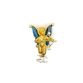 .21ctw Diamond and Opal Doublet Cupid Brooch 18K Yellow Gold with Pearl Cloud