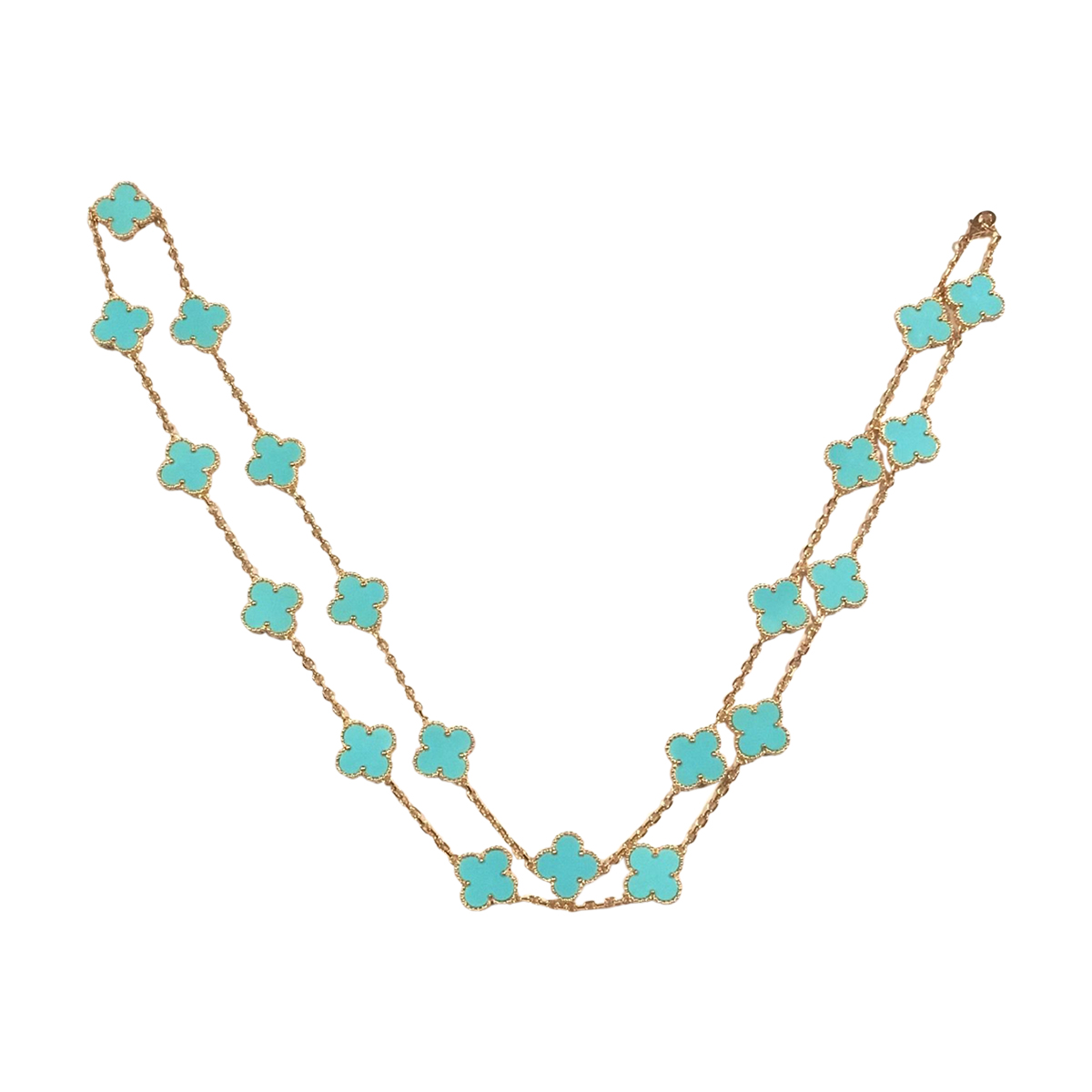 Van Cleef & Arpels 18K Yellow Gold Alhambra 20 Motif Turquoise Necklace | Buy at