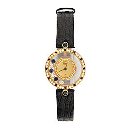 Chopard 18k Yellow Gold Happy Diamond and Sapphires 23mm Womens Watch