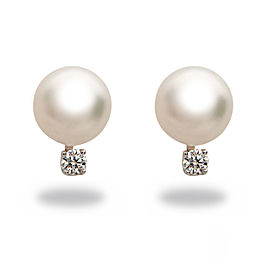 14k Yellow Gold Diamonds Akoya White Cultured Pearl Earrings