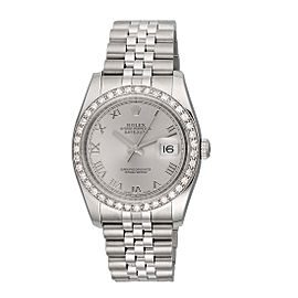 Rolex Datejust 116200 Stainless Steel with Silver Roman Dial and Diamond Bezel 36mm Unisex Watch